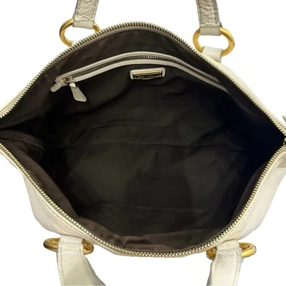 Miu Miu Pebbled Leather Crossbody Shoulder Hand Bag Satchel East West Off White - Picture 10 of 17